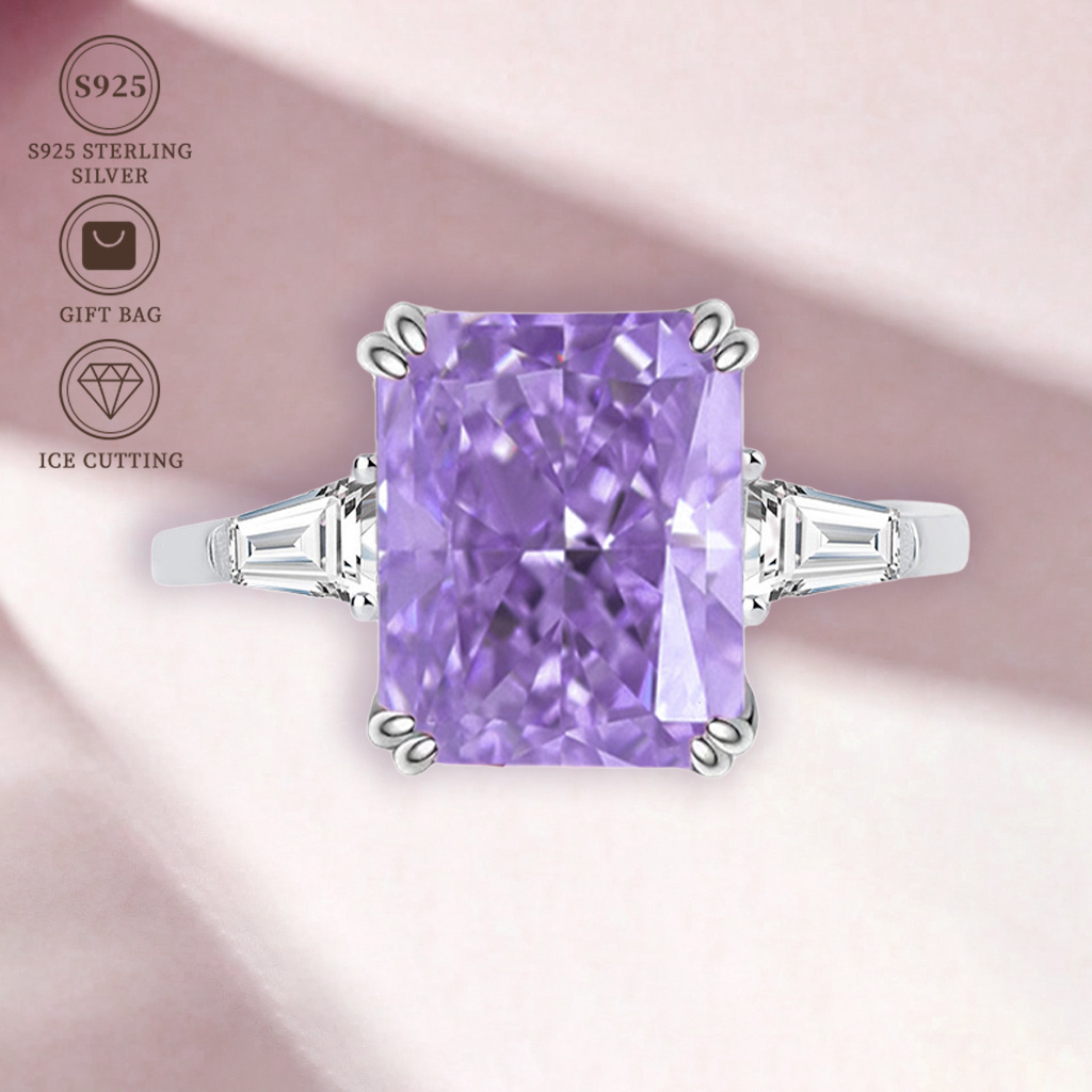 Women's Luxury S925 Sterling Silver Ring with Light Purple Zirconia